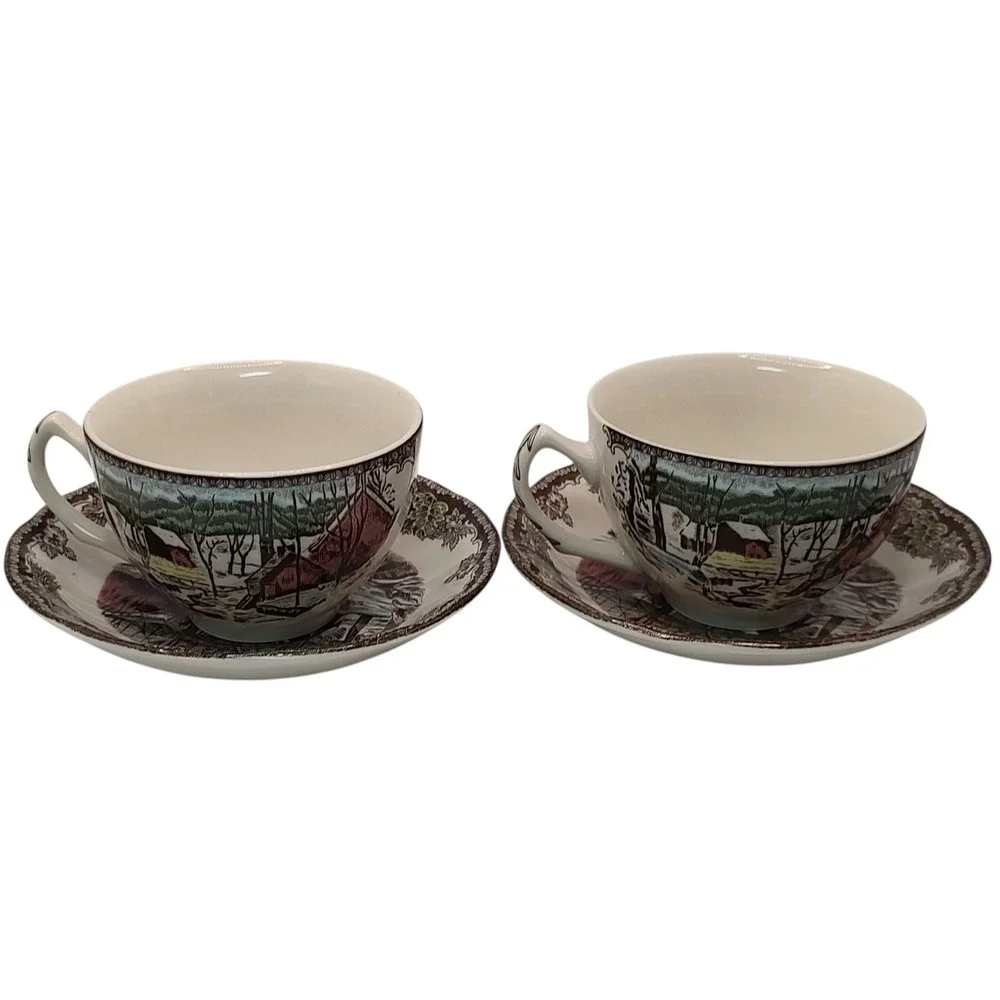 Johnson Brothers Teacup and Saucers Friendly Village The Ice House Set of Two‎